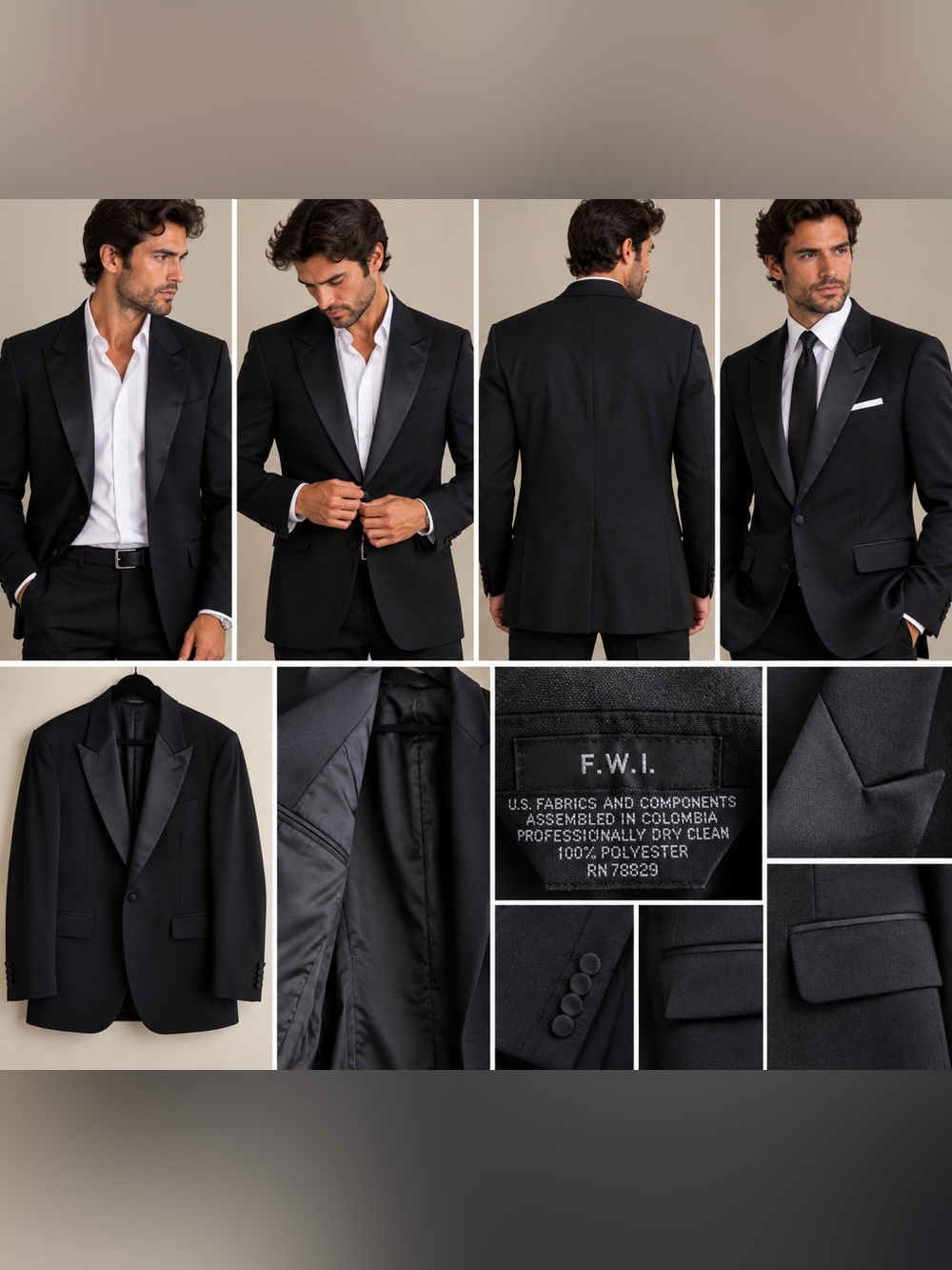 Men's Black Satin-Lapel Tuxedo Blazer